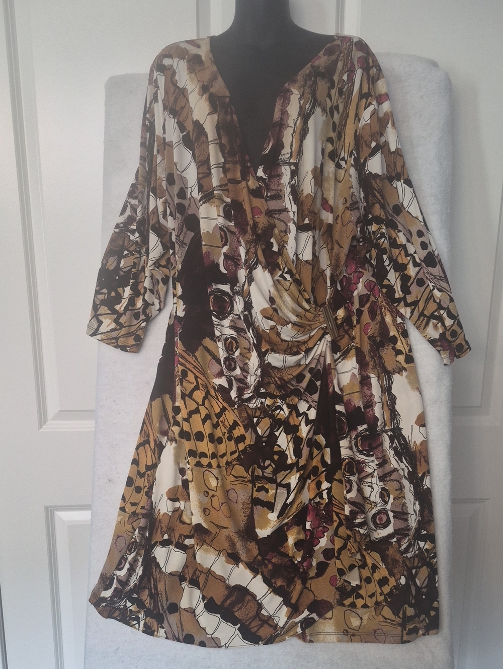 Calvin Klein Multicolor Abstract Print Long Sleeve Dress Xl